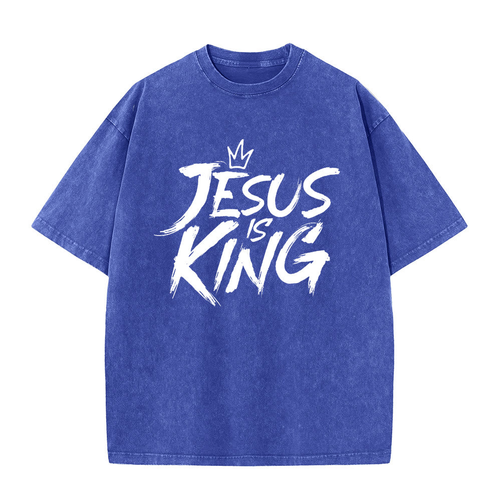 Christianartworkshop Maglietta unisex lavata Jesus Is King - Blu - 5XL - image 9