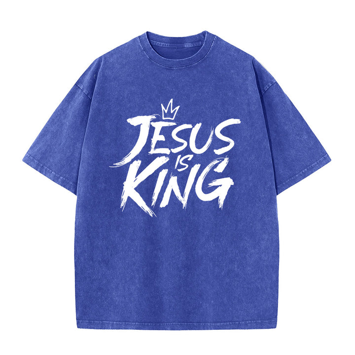 Christianartworkshop Maglietta unisex lavata Jesus Is King - Blu - 5XL - image 9