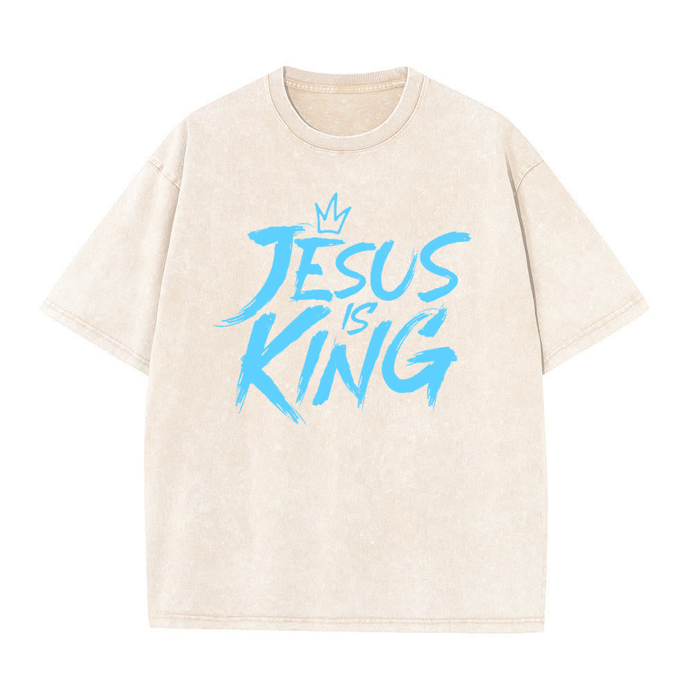 Christianartworkshop Maglietta unisex lavata Jesus Is King - Albicocca - 5XL - image 3