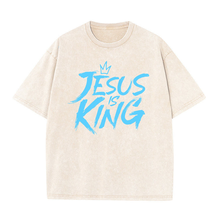 Christianartworkshop Maglietta unisex lavata Jesus Is King - Albicocca - 5XL - image 3