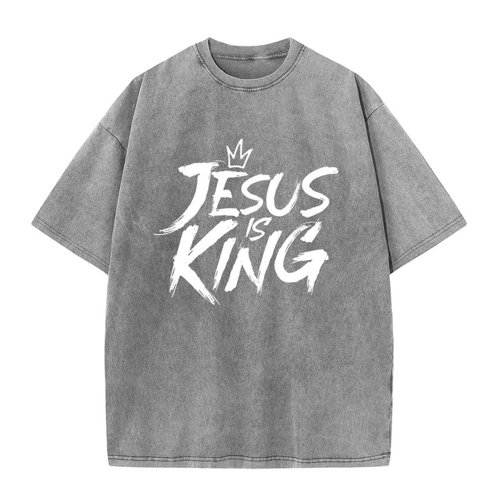 Christianartworkshop Maglietta unisex lavata Jesus Is King - Grigio - 5XL - image 8