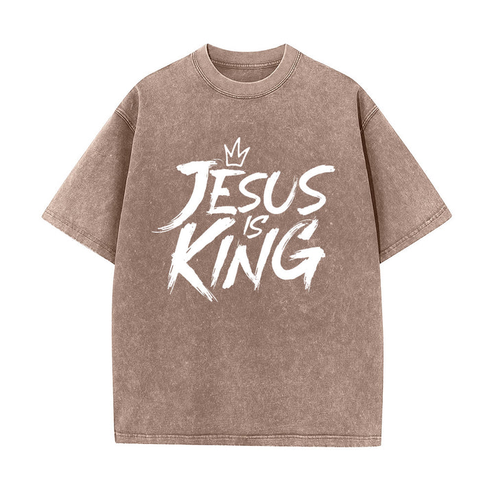 Christianartworkshop Maglietta unisex lavata Jesus Is King - Caffè - 5XL - image 10