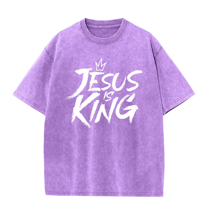 Christianartworkshop Maglietta unisex lavata Jesus Is King - Viola - 5XL - image 6