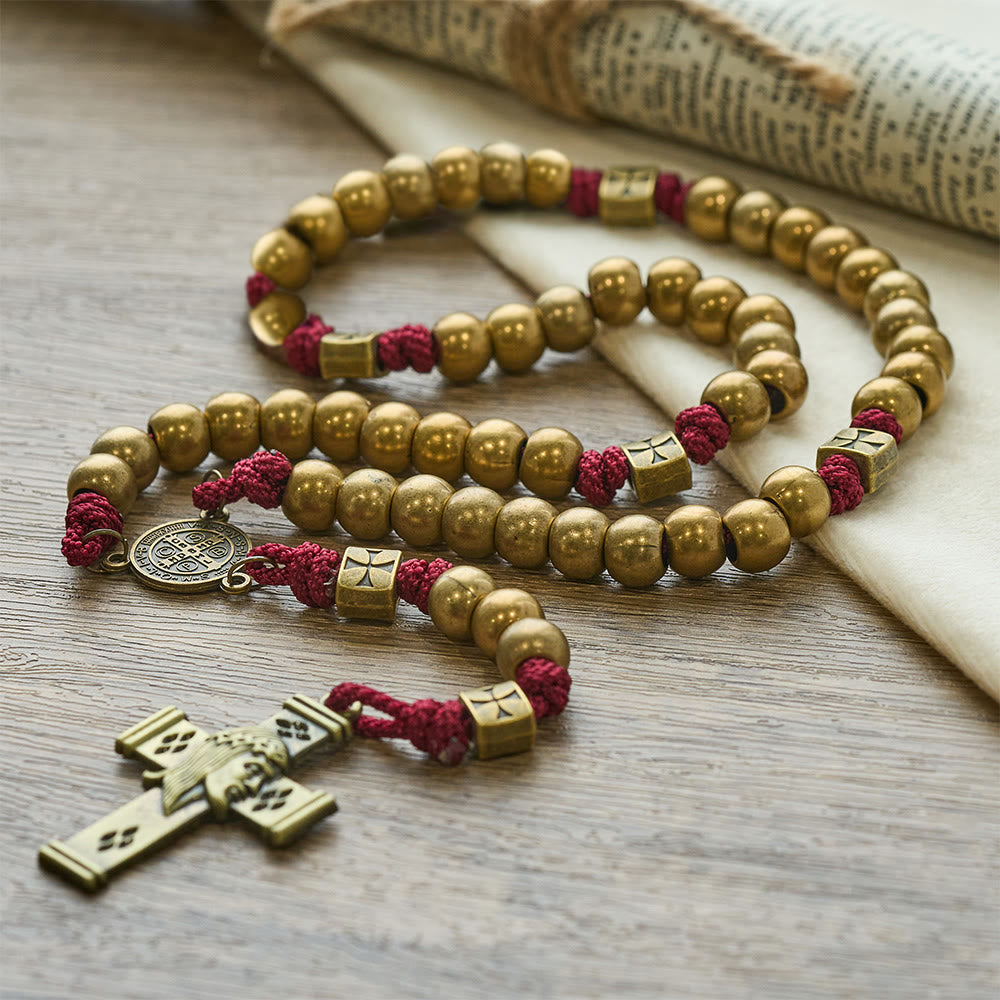 Christianartworkshop Rosario di San Benedetto in bronzo rosso Grace & Year: 2026 grani commemorativi con iniziali personalizzate - Nessuna lettera - image 0