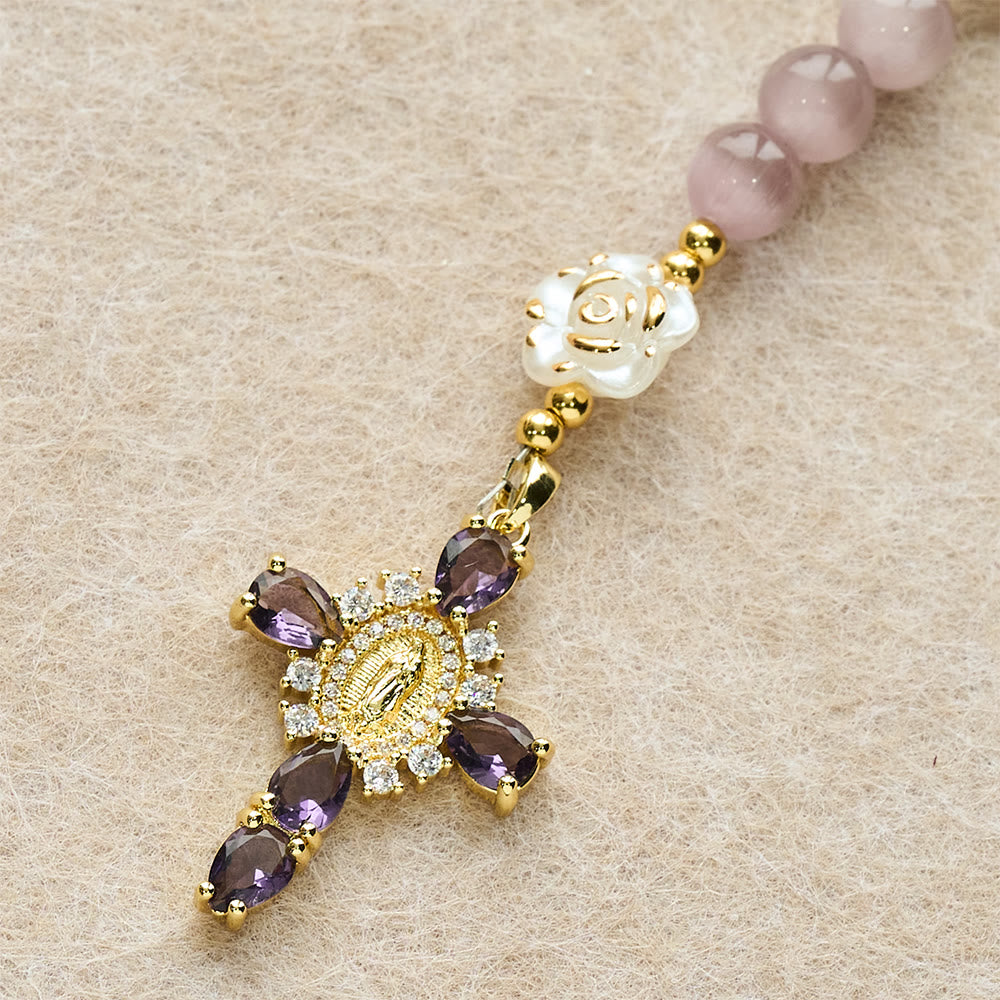 Christianartworkshop Rosario devozionale Cat's Eye & Rose in lavanda e rosa: centrotavola della Santa Madre per una preghiera delicata - image 6