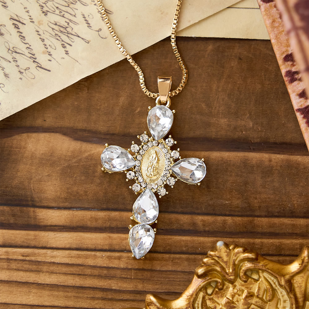 Christianartworkshop Croce luminosa della Madonna con collana di zirconi: caldo conforto per i cuori fedeli - Bianco - image 6