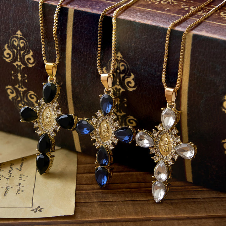 Christianartworkshop Croce luminosa della Madonna con collana di zirconi: caldo conforto per i cuori fedeli - image 1
