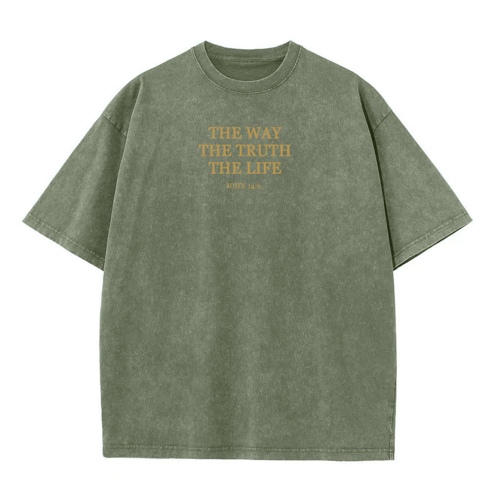 Christianartworkshop Gesù è la via, la verità, la vita - Maglietta lavata Giovanni 14:6 - Verde militare - 4XL - image 3