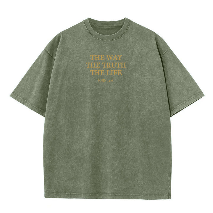 Christianartworkshop Gesù è la via, la verità, la vita - Maglietta lavata Giovanni 14:6 - Verde militare - 4XL - image 3
