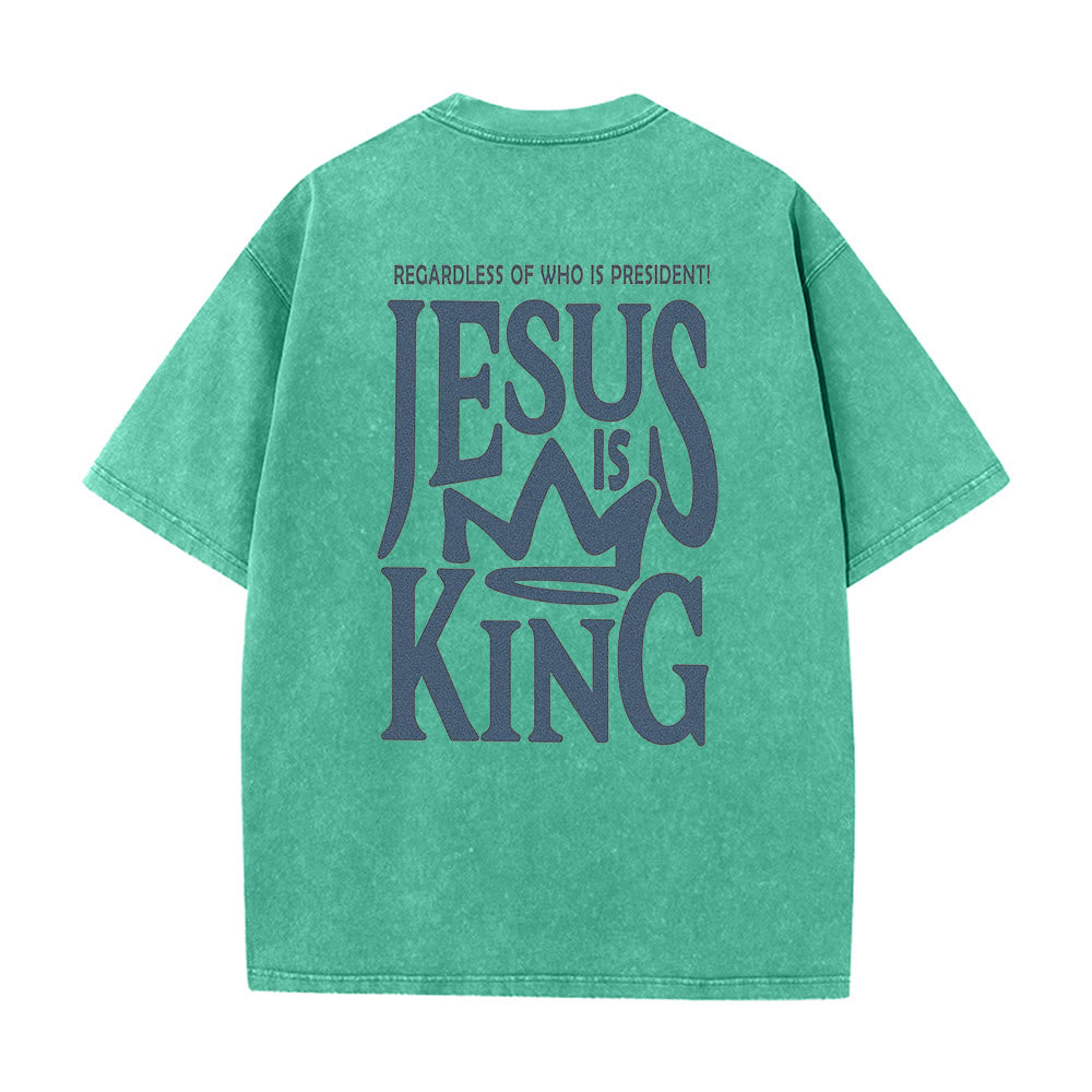 Christianartworkshop Maglietta unisex lavata con scritta Jesus is King - Verde - 5XL - image 12