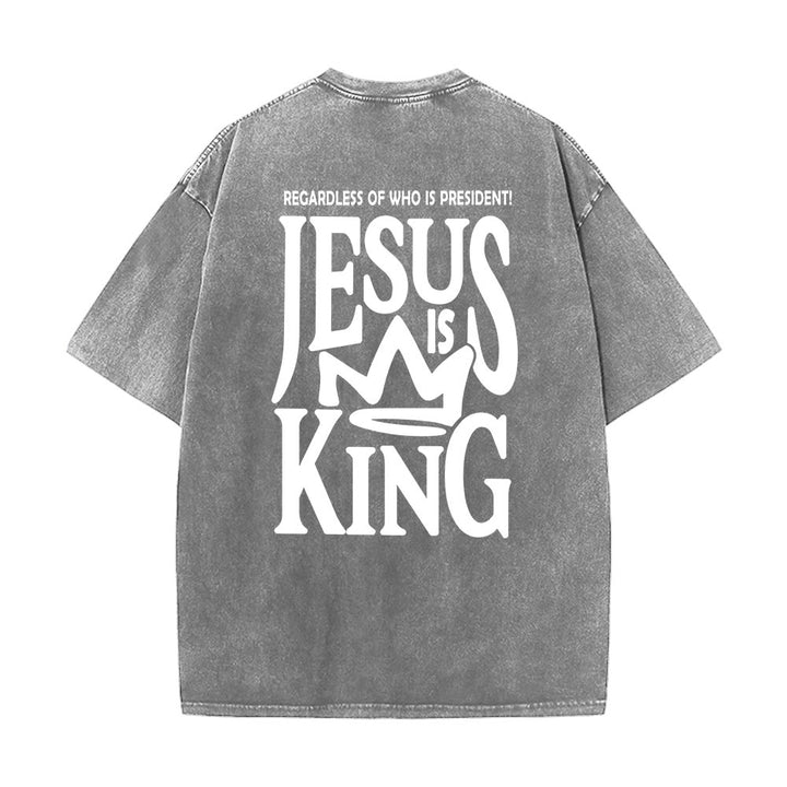 Christianartworkshop Maglietta unisex lavata con scritta Jesus is King - Grigio - 5XL - image 10