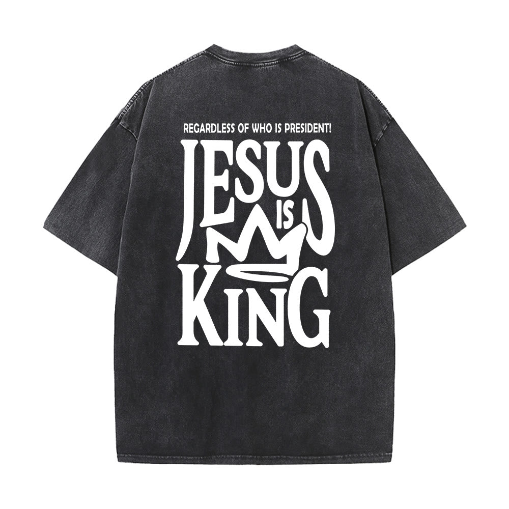 Christianartworkshop Maglietta unisex lavata con scritta Jesus is King - Nero - 5XL - image 6