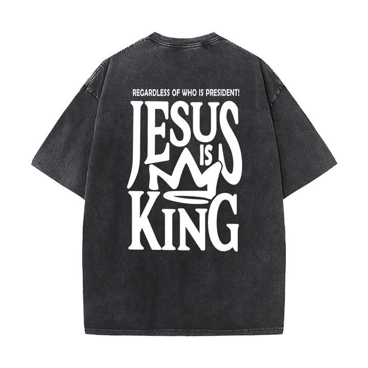 Christianartworkshop Maglietta unisex lavata con scritta Jesus is King - Nero - 5XL - image 6