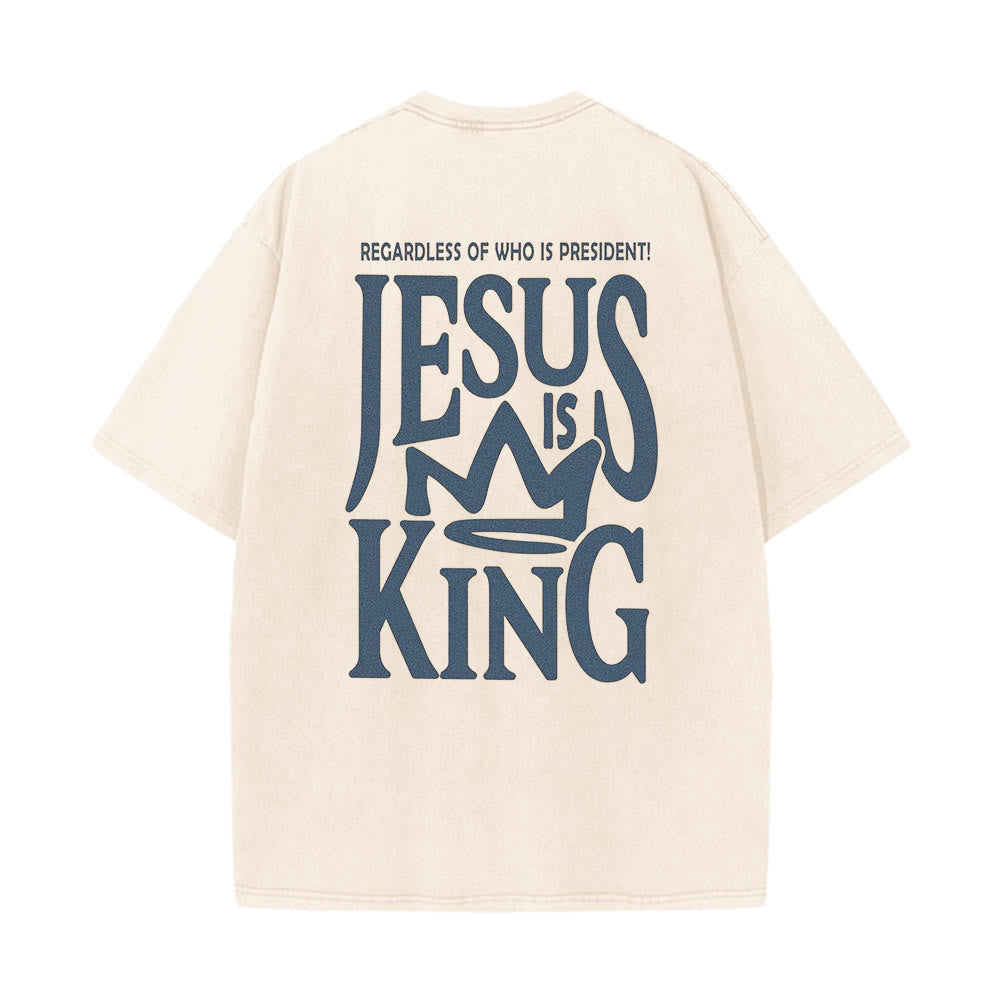 Christianartworkshop Maglietta unisex lavata con scritta Jesus is King - Albicocca - 5XL - image 2