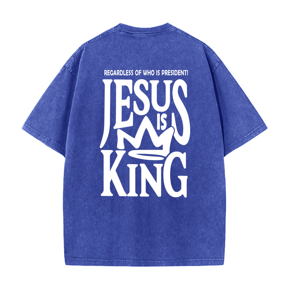 Christianartworkshop Maglietta unisex lavata con scritta Jesus is King - Blu - 5XL - image 0