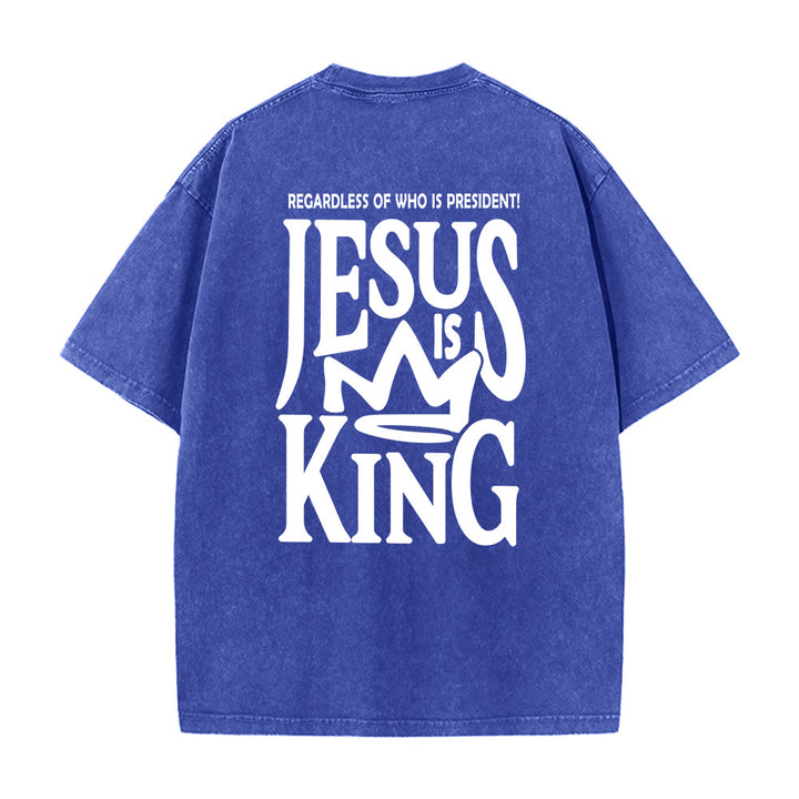 Christianartworkshop Maglietta unisex lavata con scritta Jesus is King - Blu - 5XL - image 0