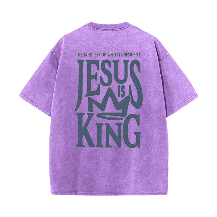 Christianartworkshop Maglietta unisex lavata con scritta Jesus is King - Viola - 5XL - image 8