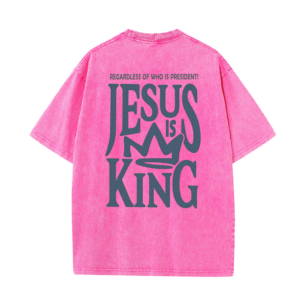 Christianartworkshop Maglietta unisex lavata con scritta Jesus is King - Rosa - 5XL - image 4