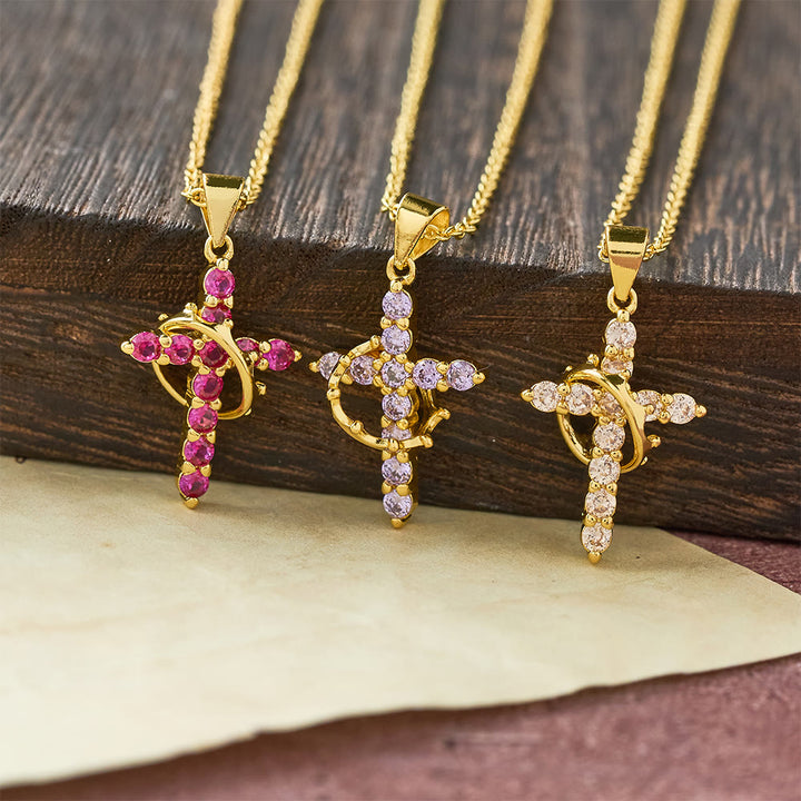 Christianartworkshop Fede - Collana con simbolo a croce e accenti di pietra portafortuna mensile - image 2