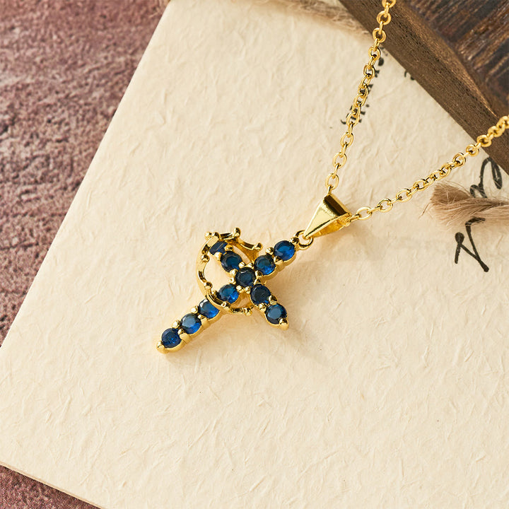 Christianartworkshop Fede - Collana con simbolo a croce e accenti di pietra portafortuna mensile - settembre - image 14