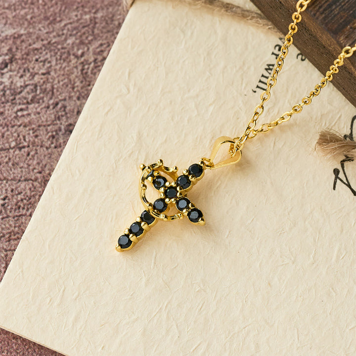 Christianartworkshop Fede - Collana con simbolo a croce e accenti di pietra portafortuna mensile - Nero - image 18