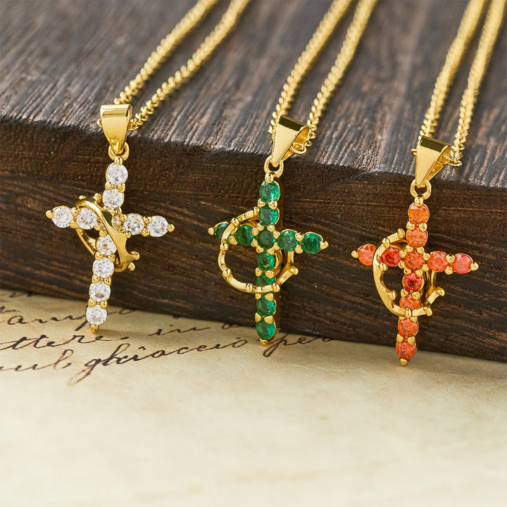 Christianartworkshop Fede - Collana con simbolo a croce e accenti di pietra portafortuna mensile - image 3