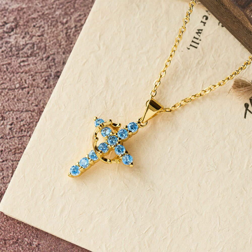 Christianartworkshop Fede - Collana con simbolo a croce e accenti di pietra portafortuna mensile - Dicembre - image 17