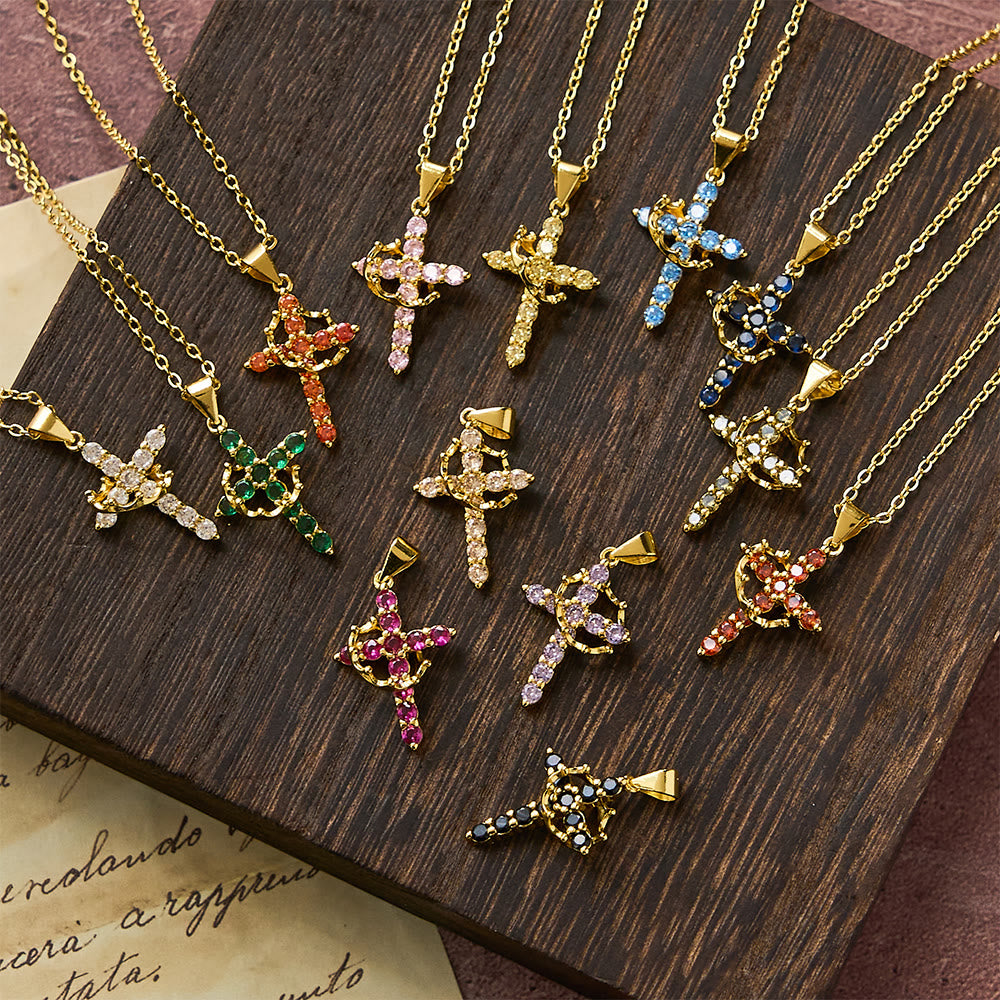 Christianartworkshop Fede - Collana con simbolo a croce e accenti di pietra portafortuna mensile - image 0