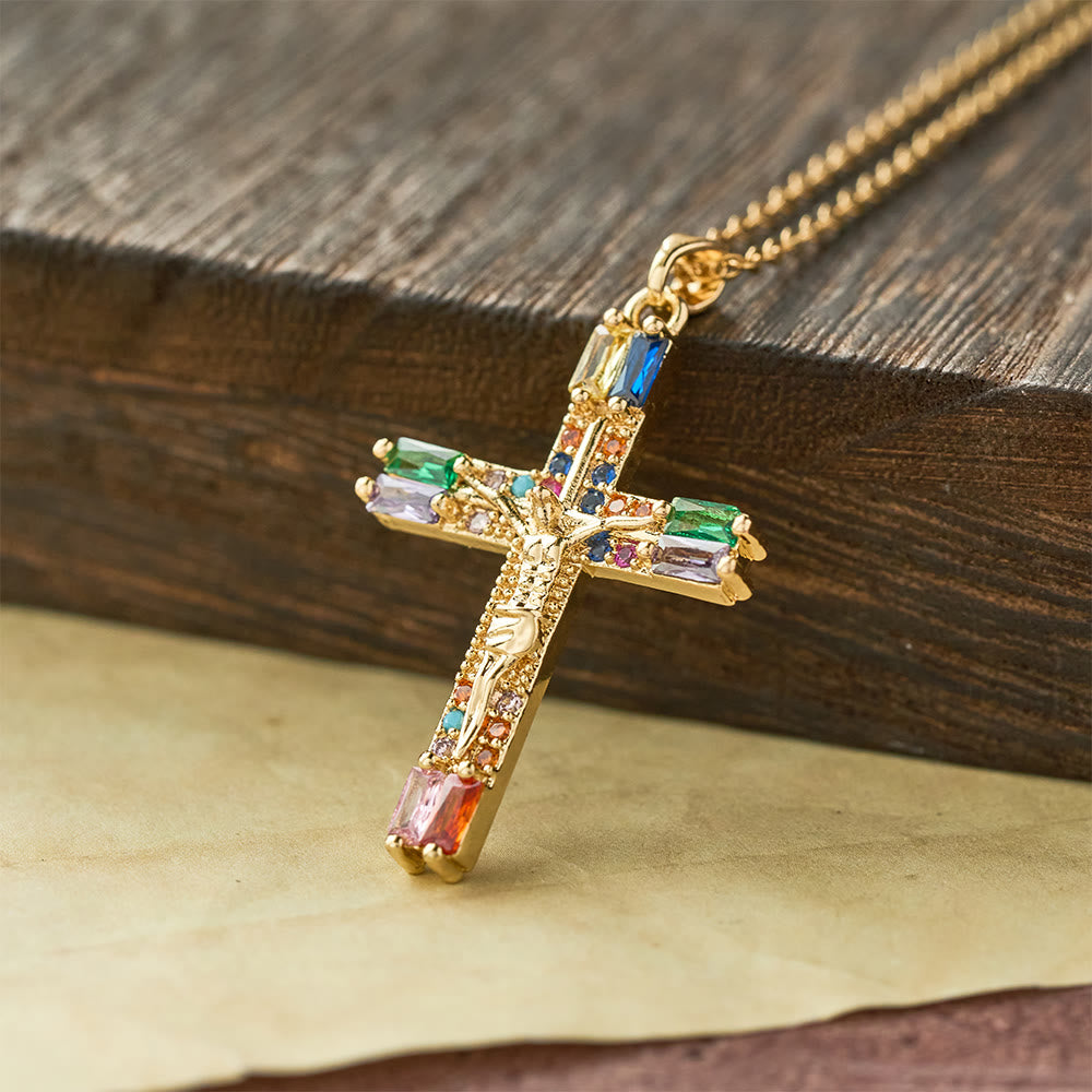 Collana in acciaio e titanio con croce in zirconi colorati in stile bohémien retrò Christianartworkshop - Colorato - image 0