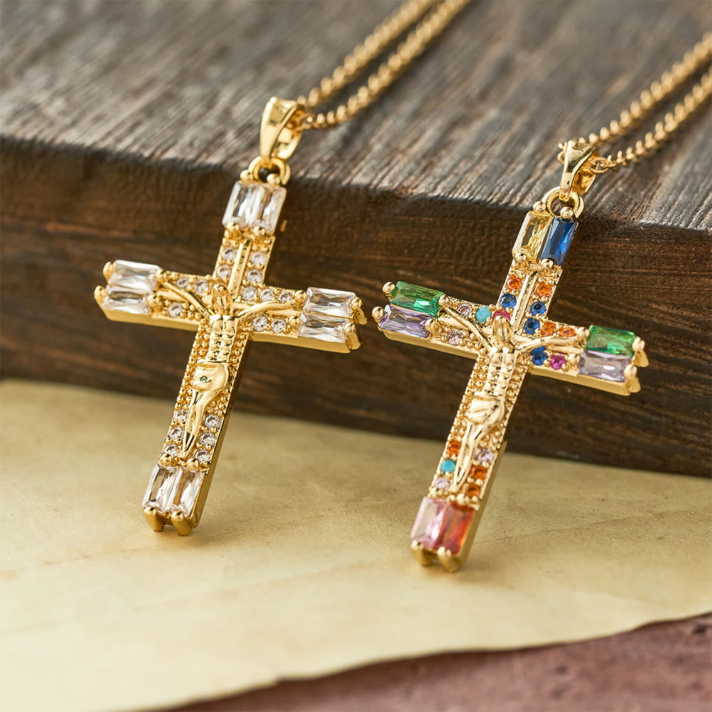 Collana in acciaio e titanio con croce in zirconi colorati in stile bohémien retrò Christianartworkshop - image 1