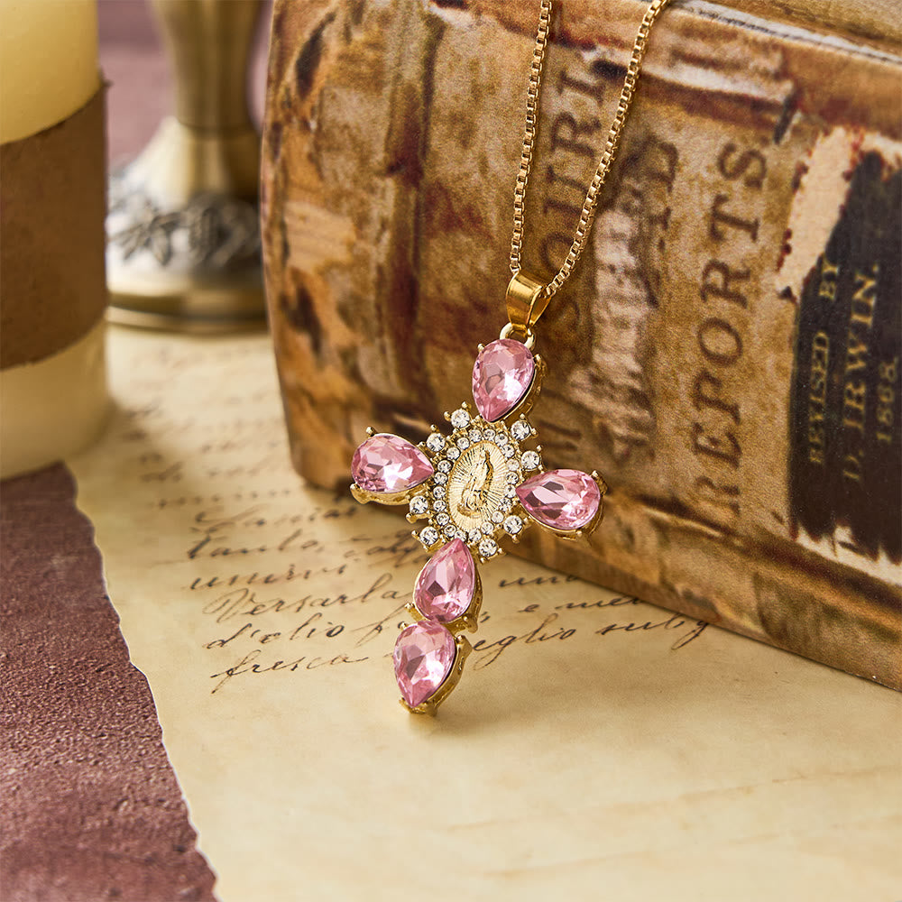 Christianartworkshop Collana con croce della Vergine Maria in diamanti - Rosa - image 1