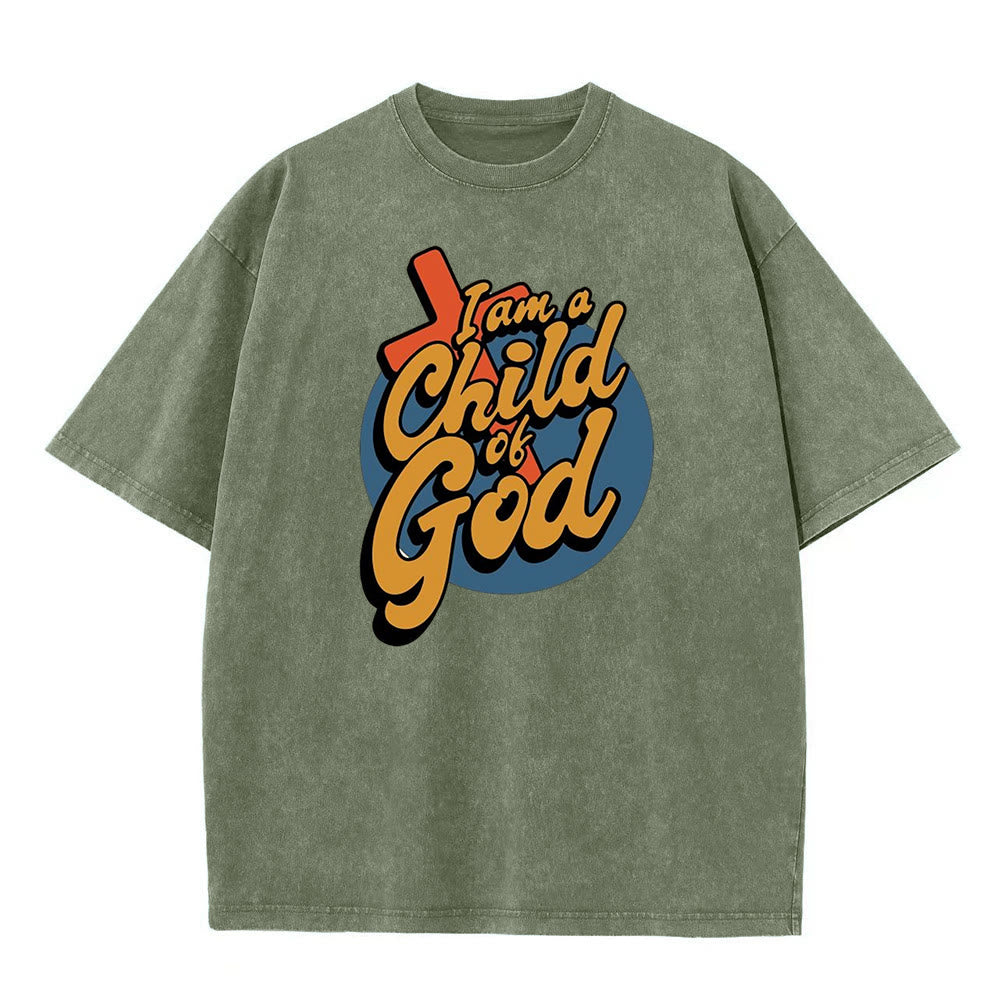 Christianartworkshop Maglietta unisex lavata in stile vintage con la scritta "Sono un figlio di Dio" - Verde militare - 5XL - image 1