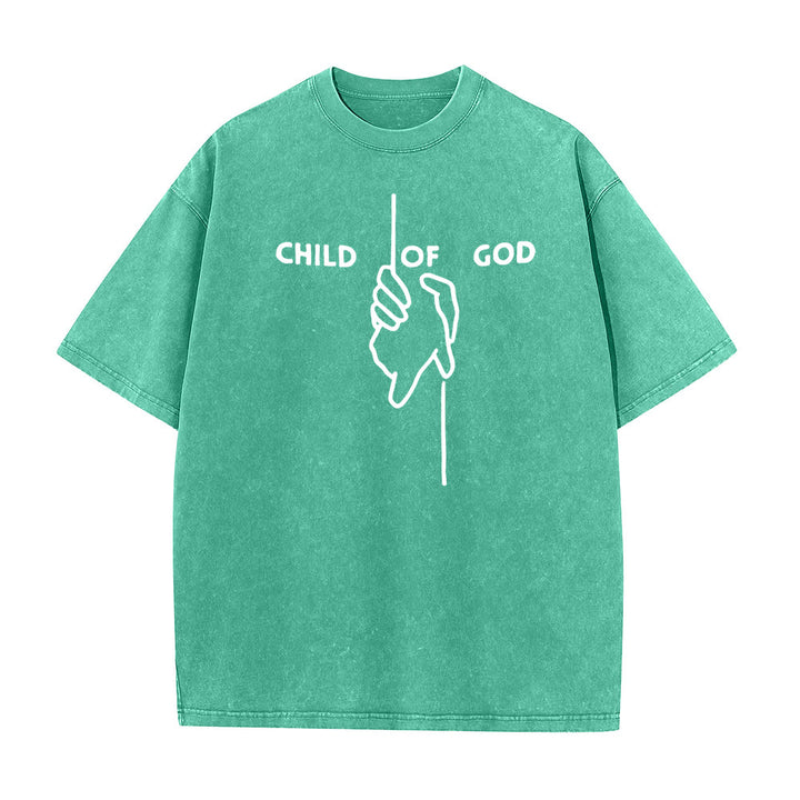 Christianartworkshop Maglietta unisex lavata artistica Bambino di Dio: Mano - Disegno a croce e fede eterna - Verde - 5XL - image 8