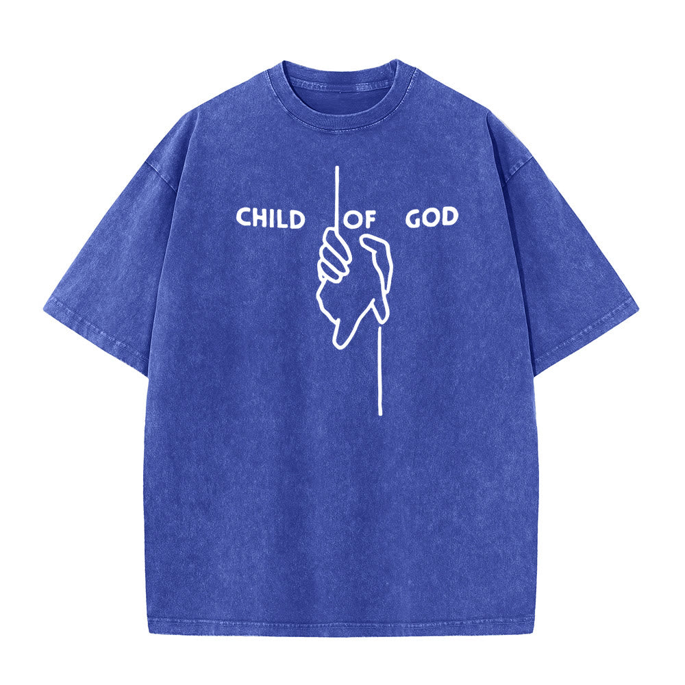 Christianartworkshop Maglietta unisex lavata artistica Bambino di Dio: Mano - Disegno a croce e fede eterna - Blu - 5XL - image 4