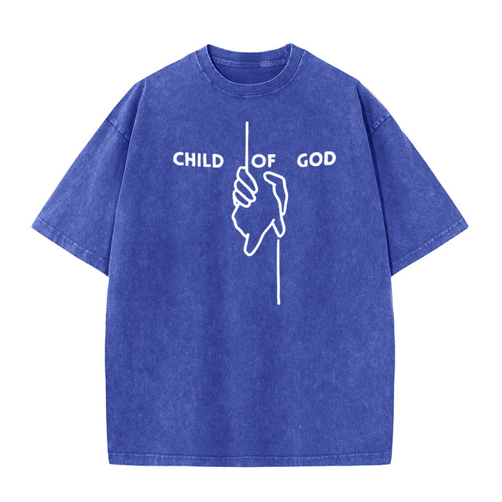 Christianartworkshop Maglietta unisex lavata artistica Bambino di Dio: Mano - Disegno a croce e fede eterna - Blu - 5XL - image 4