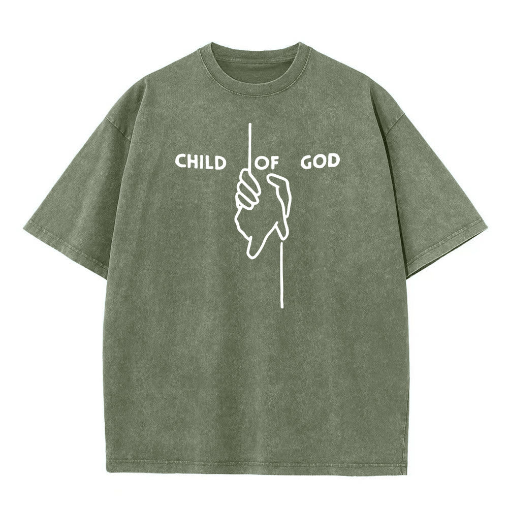 Christianartworkshop Maglietta unisex lavata artistica Bambino di Dio: Mano - Disegno a croce e fede eterna - Verde militare - 5XL - image 1