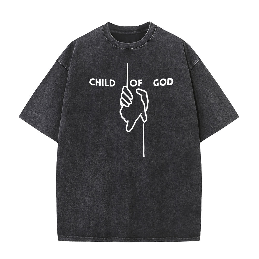 Christianartworkshop Maglietta unisex lavata artistica Bambino di Dio: Mano - Disegno a croce e fede eterna - Nero - 5XL - image 0