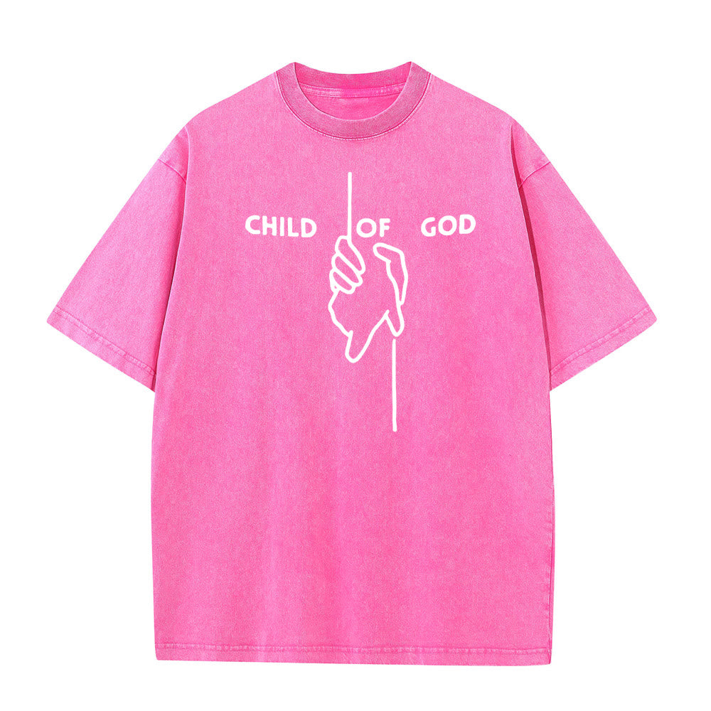 Christianartworkshop Maglietta unisex lavata artistica Bambino di Dio: Mano - Disegno a croce e fede eterna - Rosa - 5XL - image 9