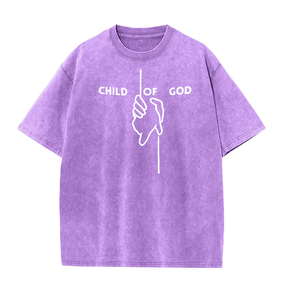 Christianartworkshop Maglietta unisex lavata artistica Bambino di Dio: Mano - Disegno a croce e fede eterna - Viola - 5XL - image 5