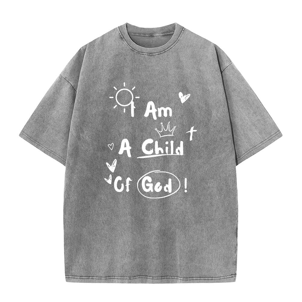 Christianartworkshop Maglietta lavata in stile Doodle vibrante con la scritta "Sono un figlio di Dio" - Grigio - 5XL - image 3