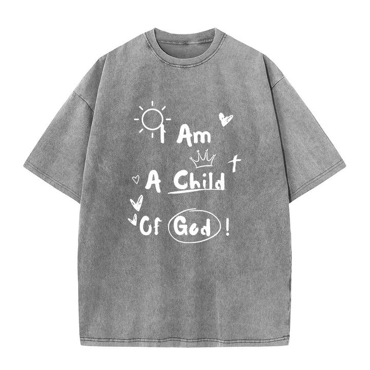 Christianartworkshop Maglietta lavata in stile Doodle vibrante con la scritta "Sono un figlio di Dio" - Grigio - 5XL - image 3