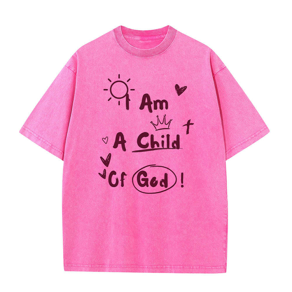 Christianartworkshop Maglietta lavata in stile Doodle vibrante con la scritta "Sono un figlio di Dio" - Rosa - 5XL - image 8