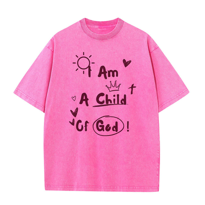 Christianartworkshop Maglietta lavata in stile Doodle vibrante con la scritta "Sono un figlio di Dio" - Rosa - 5XL - image 8