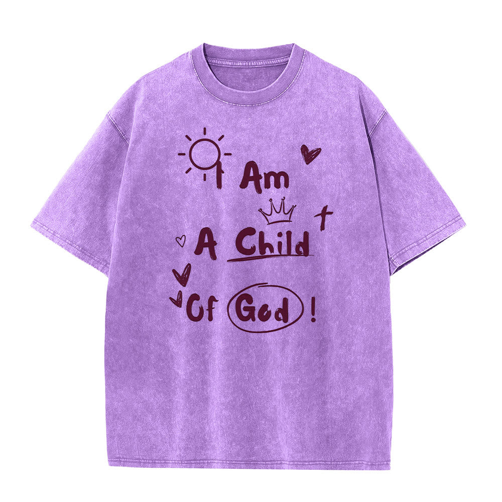Christianartworkshop Maglietta lavata in stile Doodle vibrante con la scritta "Sono un figlio di Dio" - Viola - 5XL - image 5