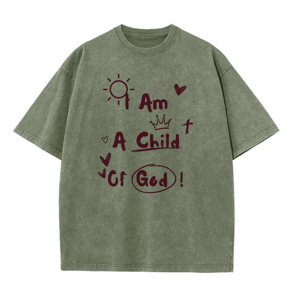 Christianartworkshop Maglietta lavata in stile Doodle vibrante con la scritta "Sono un figlio di Dio" - Verde militare - 5XL - image 2