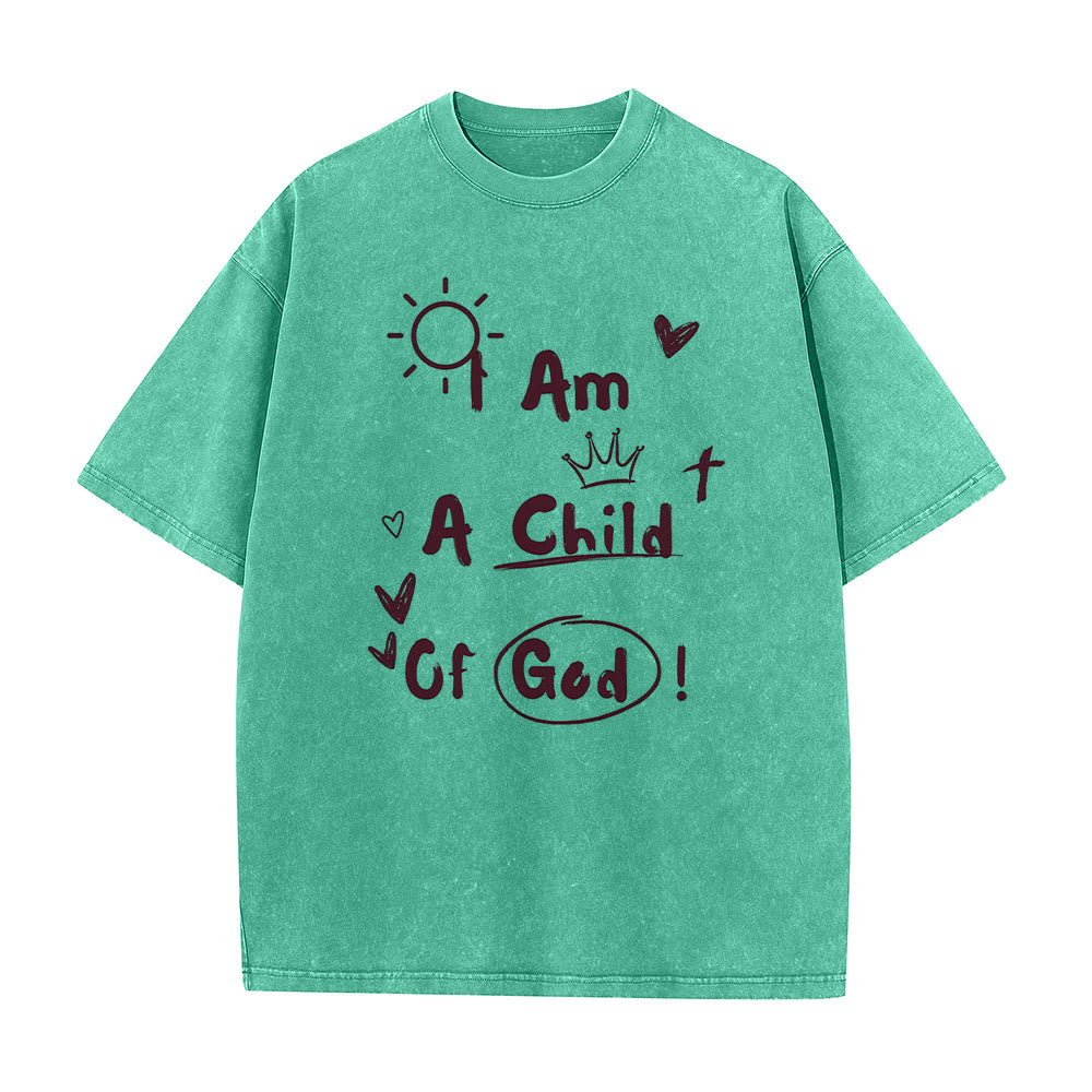 Christianartworkshop Maglietta lavata in stile Doodle vibrante con la scritta "Sono un figlio di Dio" - Verde - 5XL - image 7