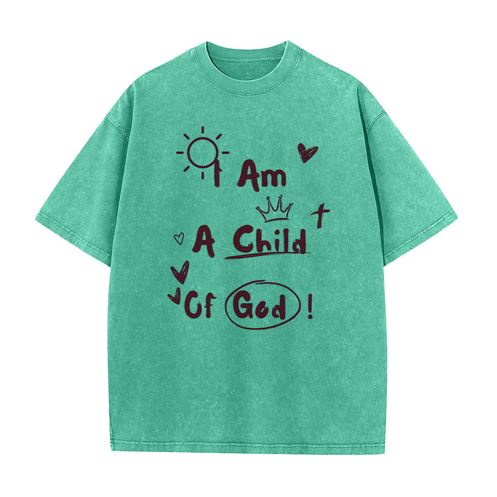 Christianartworkshop Maglietta lavata in stile Doodle vibrante con la scritta "Sono un figlio di Dio" - Verde - 5XL - image 7