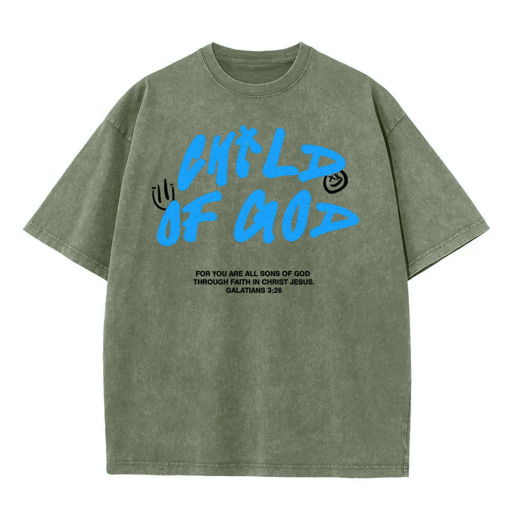 Christianartworkshop Maglietta unisex lavata con motivo graffiti "Figlio di Dio" - Verde militare - 5XL - image 1