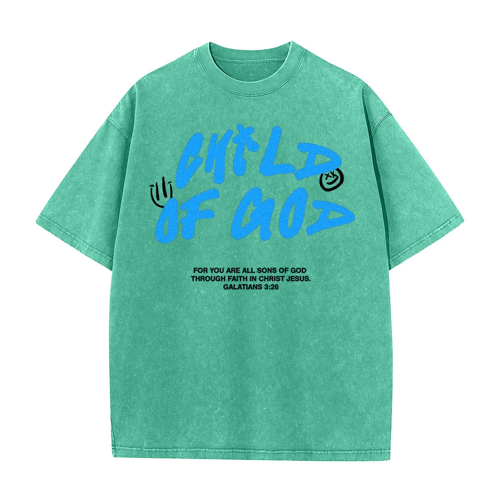 Christianartworkshop Maglietta unisex lavata con motivo graffiti "Figlio di Dio" - Verde - 5XL - image 8