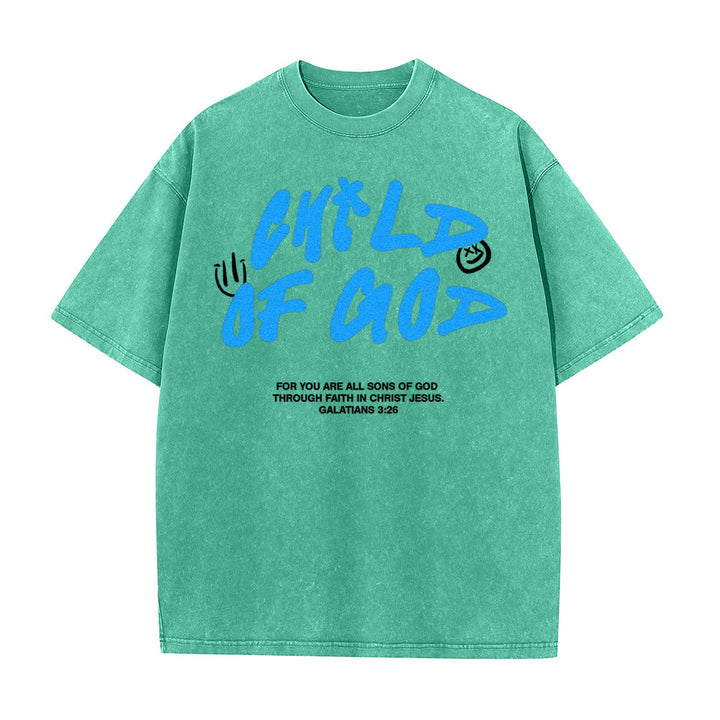 Christianartworkshop Maglietta unisex lavata con motivo graffiti "Figlio di Dio" - Verde - 5XL - image 8